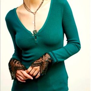 Free people thermal layering top with lace cuffs
